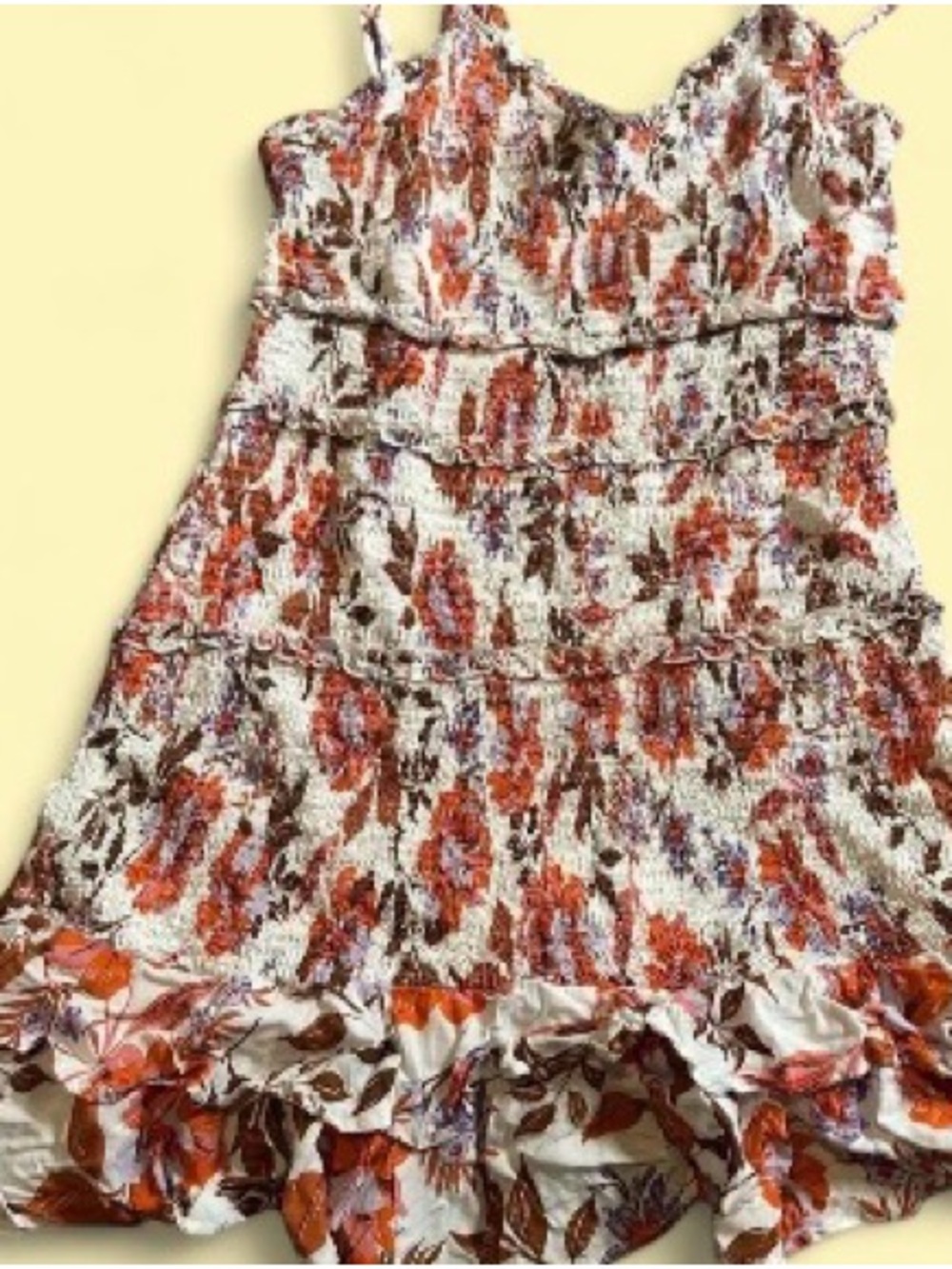 Floral Ruffle Dress- White with Orange Floral